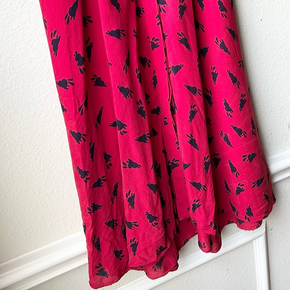 Band Of Outsiders Red Black Silk Bunny Rabbit Print Shirtdress Sz S - Picture 9 of 16